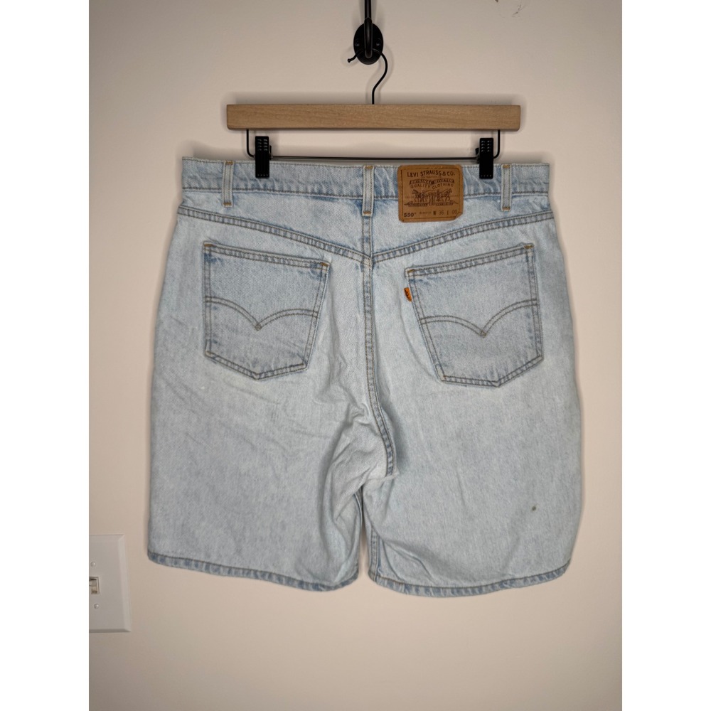Vintage 90s Levis 550 Relaxed Fit‎ Denim Shorts Light Wash Orange Tab Mens 36
